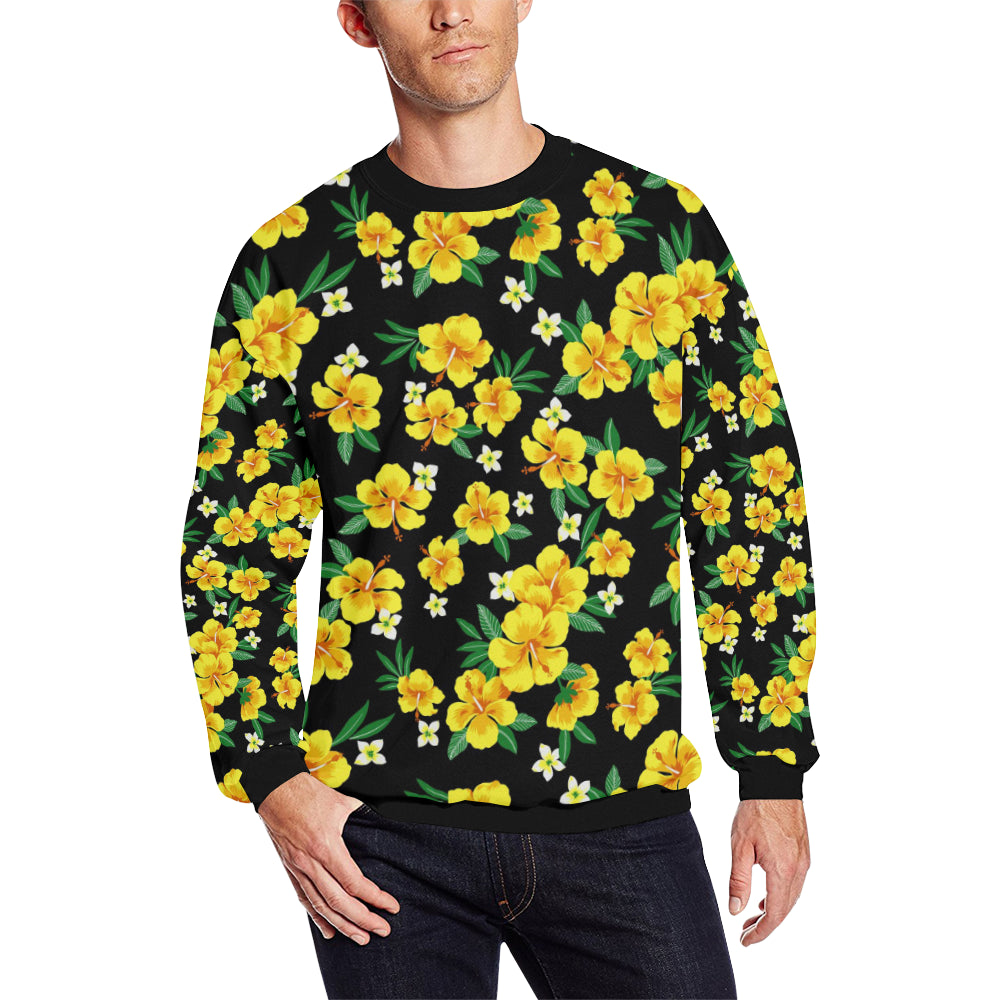 Yellow Hibiscus Pattern Print Design HB08 Men Long Sleeve Sweatshirt