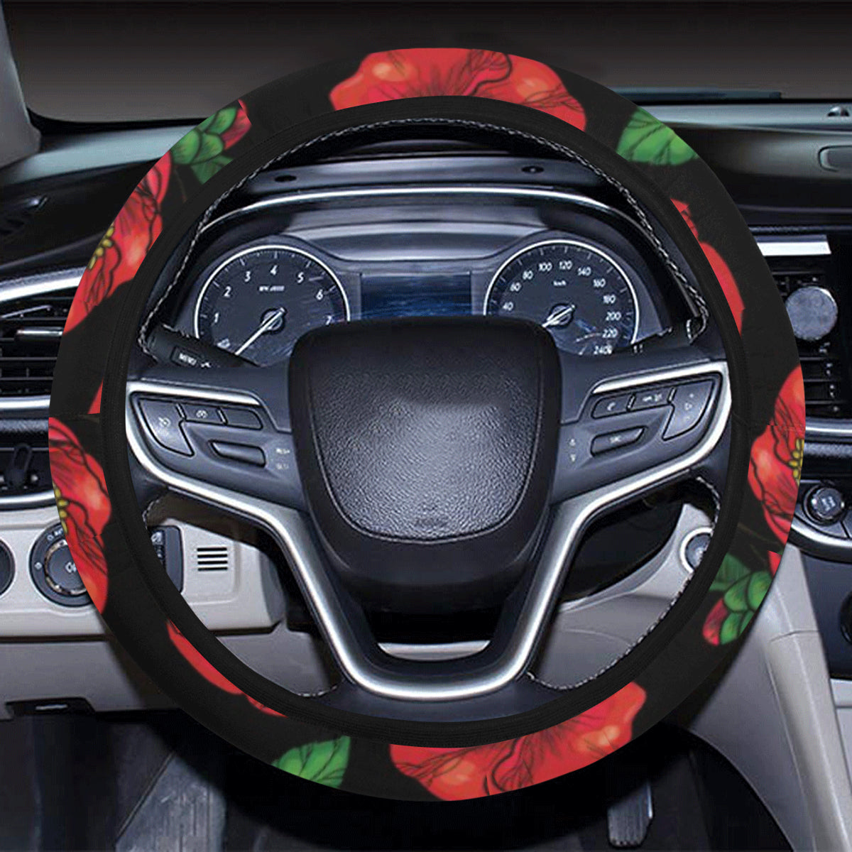 Camellia Pattern Print Design CM07 Steering Wheel Cover with Elastic Edge