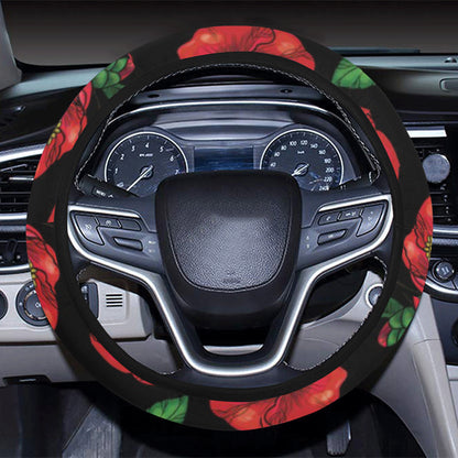 Camellia Pattern Print Design CM07 Steering Wheel Cover with Elastic Edge