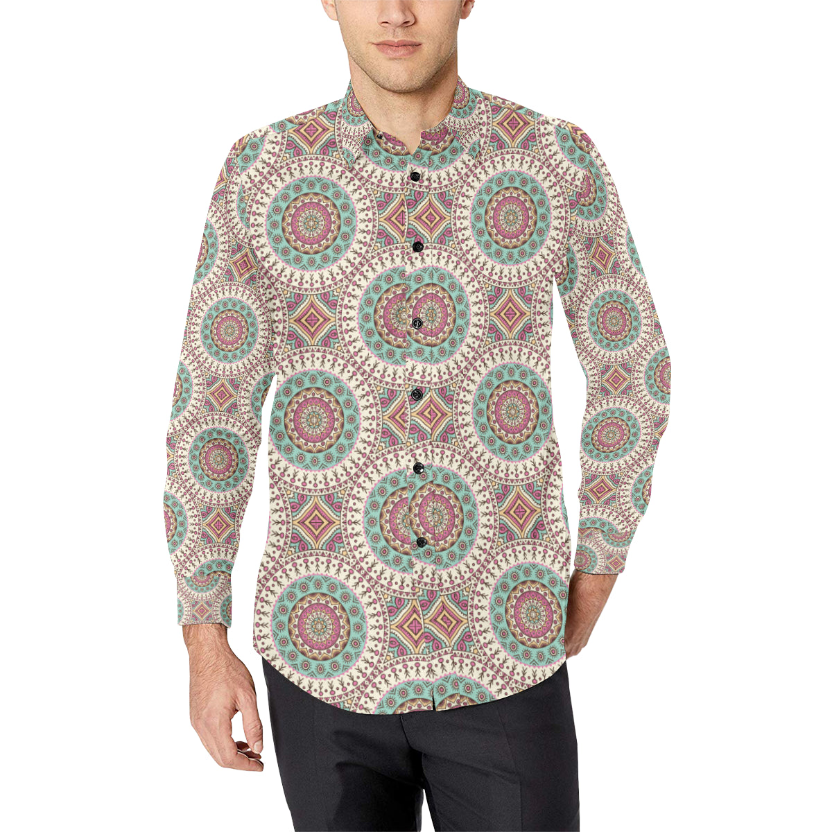 Bohemian Round Style Print Men's Long Sleeve Shirt