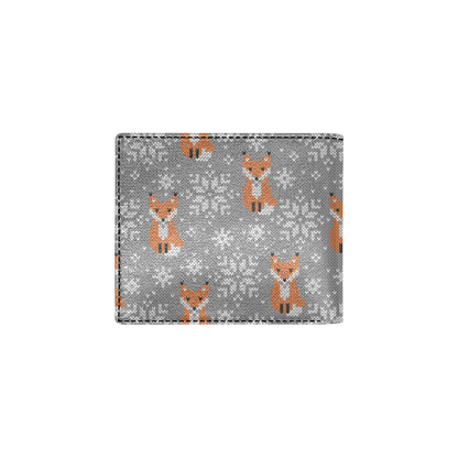 Knit Red Fox Pattern Print Design 02 Men's ID Card Wallet