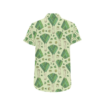 Leek Pattern Print Design 04 Men's Short Sleeve Button Up Shirt