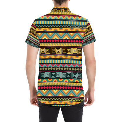 African Pattern Print Design 03 Men's Short Sleeve Button Up Shirt