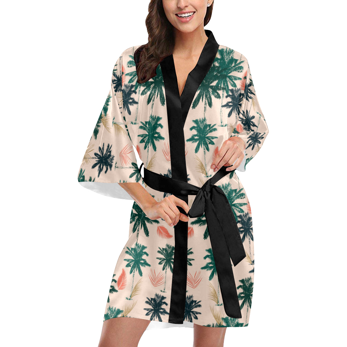 Palm Tree Pattern Print Design PT014 Women Kimono Robe