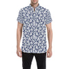 Hibiscus Blue Hawaiian Flower Style Men's Short Sleeve Button Up Shirt