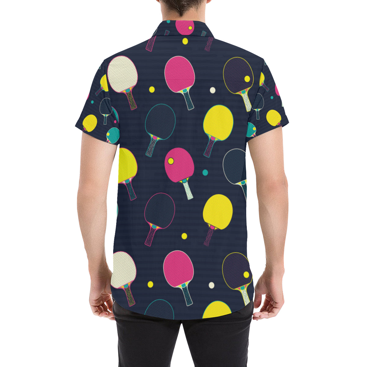 Ping Pong Pattern Print Design A04 Men's Short Sleeve Button Up Shirt