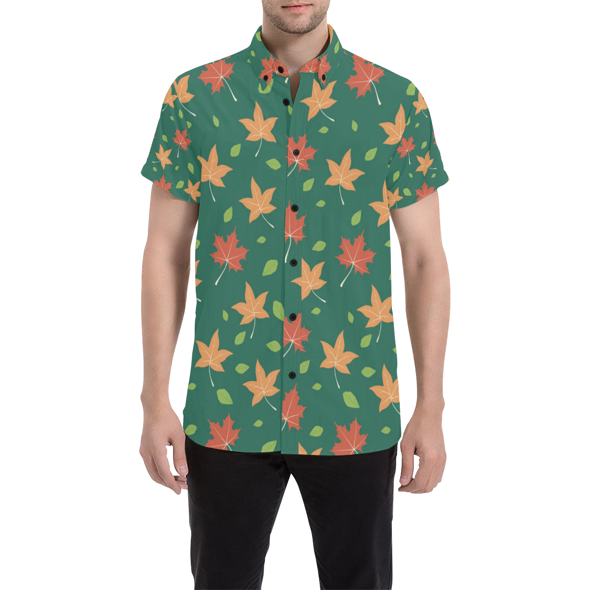 Maple Leaf Pattern Print Design 04 Men's Short Sleeve Button Up Shirt