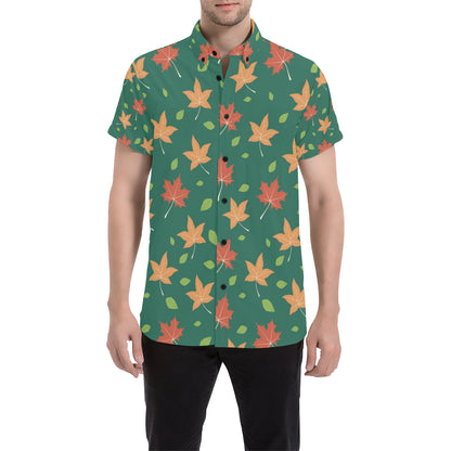 Maple Leaf Pattern Print Design 04 Men's Short Sleeve Button Up Shirt