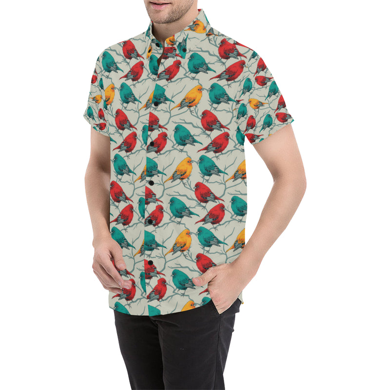 Birds Pattern Print Design 04 Men's Short Sleeve Button Up Shirt