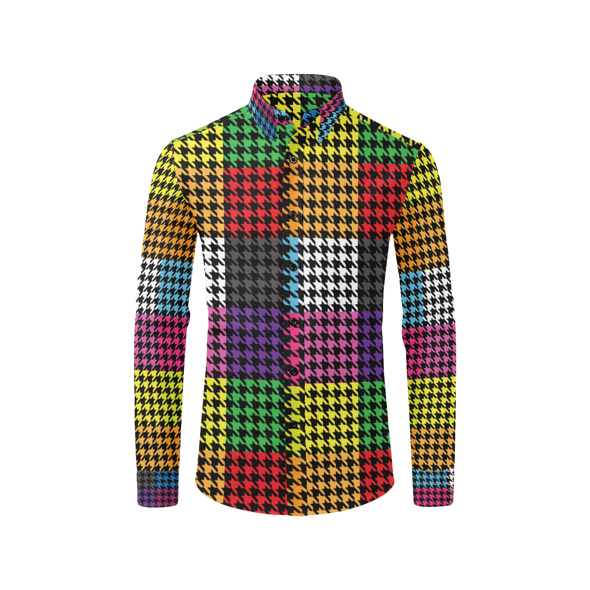 Houndstooth Colorful Pattern Print Design 01 Men's Long Sleeve Shirt