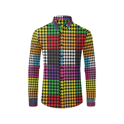 Houndstooth Colorful Pattern Print Design 01 Men's Long Sleeve Shirt