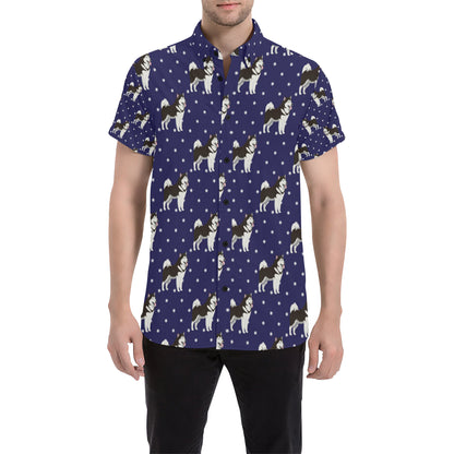 Alaskan Malamute Pattern Print Design 04 Men's Short Sleeve Button Up Shirt
