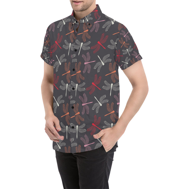 Dragonfly Pattern Print Design 01 Men's Short Sleeve Button Up Shirt