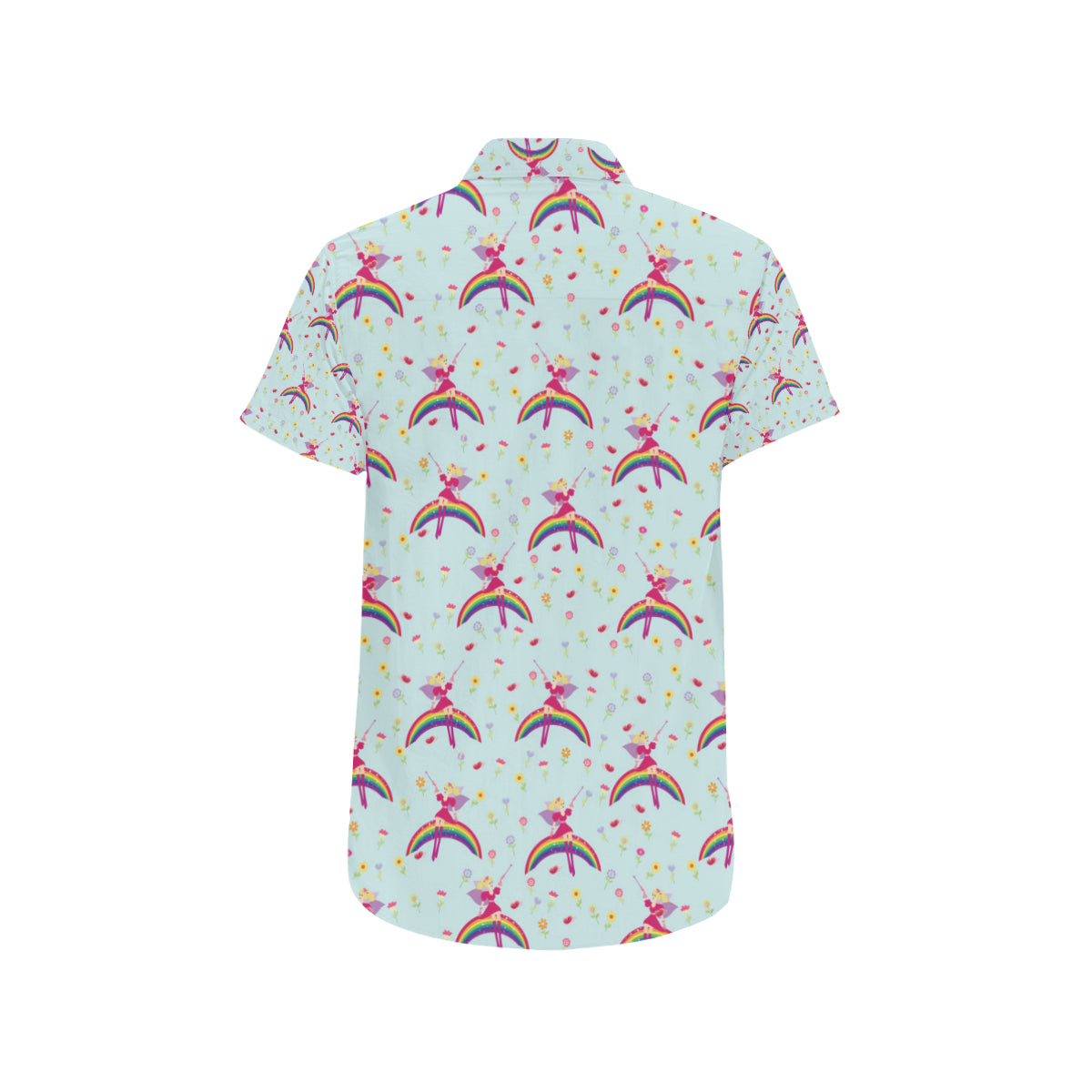 Fairy with Rainbow Print Pattern Men's Short Sleeve Button Up Shirt