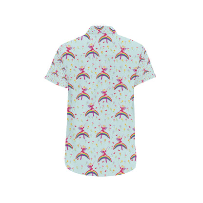 Fairy with Rainbow Print Pattern Men's Short Sleeve Button Up Shirt