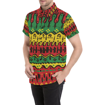 Rasta Pattern Print Design A01 Men's Short Sleeve Button Up Shirt