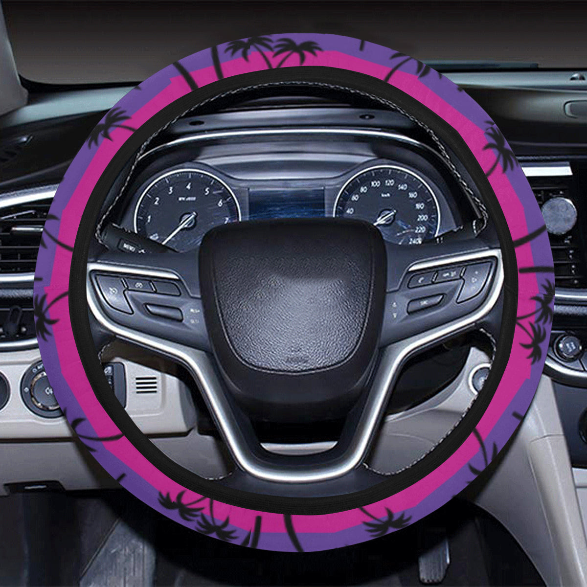 Palm Tree Rainbow Themed Print Steering Wheel Cover with Elastic Edge