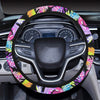 Neon Feather Pattern Print Design A02 Steering Wheel Cover with Elastic Edge