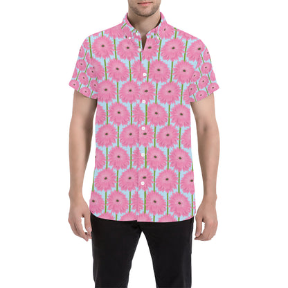 Gerberas Pattern Print Design GB01 Men's Short Sleeve Button Up Shirt