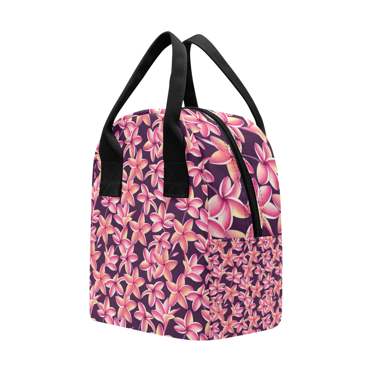 Purple Plumeria Pattern Print Design PM010 Insulated Lunch Bag