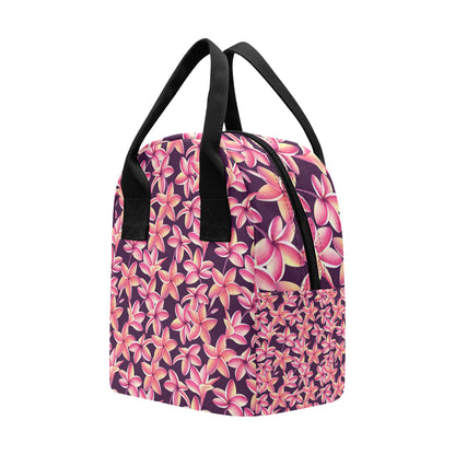 Purple Plumeria Pattern Print Design PM010 Insulated Lunch Bag