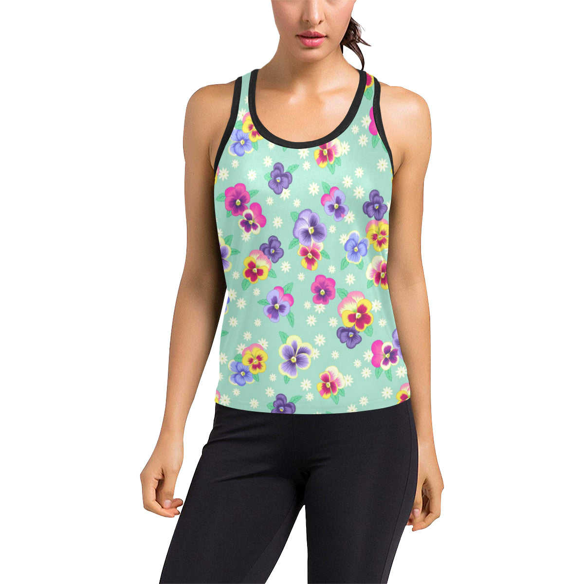 Pansy Pattern Print Design PS08 Women's Racerback Tank Top