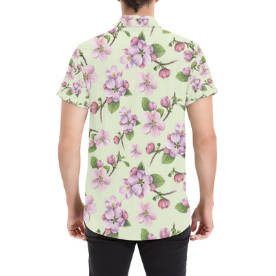 Apple blossom Pattern Print Design AB05 Men's Short Sleeve Button Up Shirt