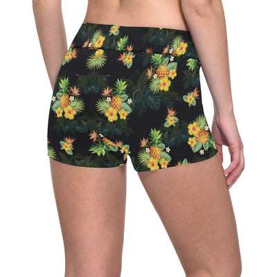 Pineapple Tropical Flower Print Pattern Yoga Shorts