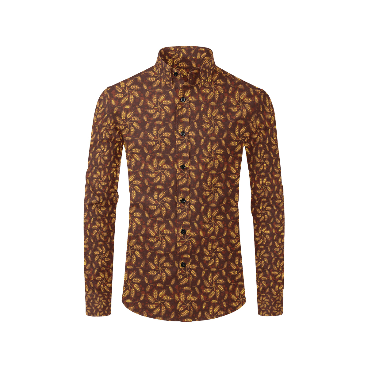 Agricultural Brown Wheat Print Pattern Men's Long Sleeve Shirt