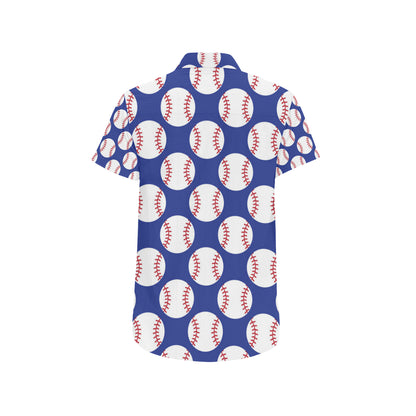 Baseball Blue Background Men's Short Sleeve Button Up Shirt