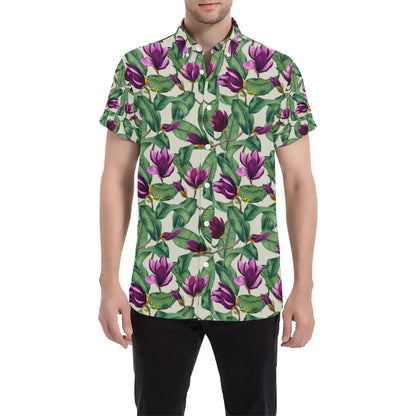 Magnolia Pattern Print Design MAG07 Men's Short Sleeve Button Up Shirt
