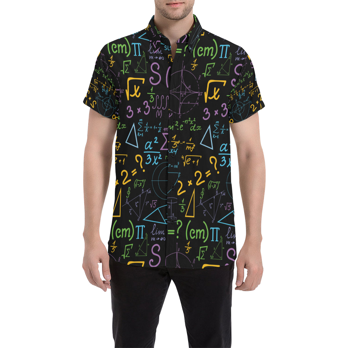 Math Pattern Print Design 03 Men's Short Sleeve Button Up Shirt