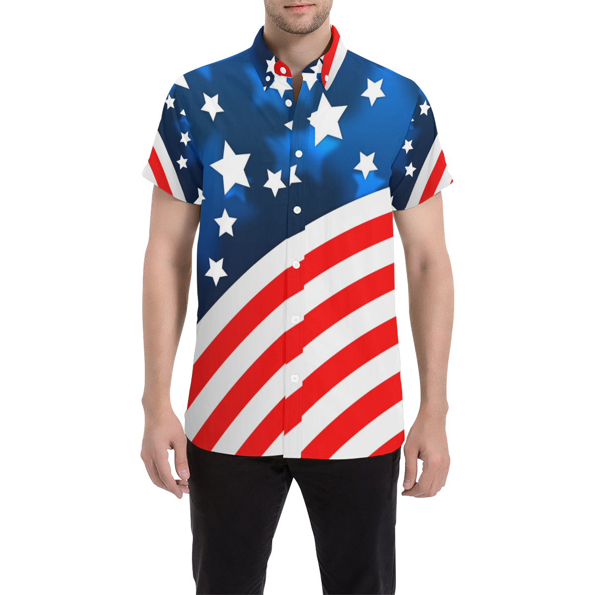 American flag Style Men's Short Sleeve Button Up Shirt