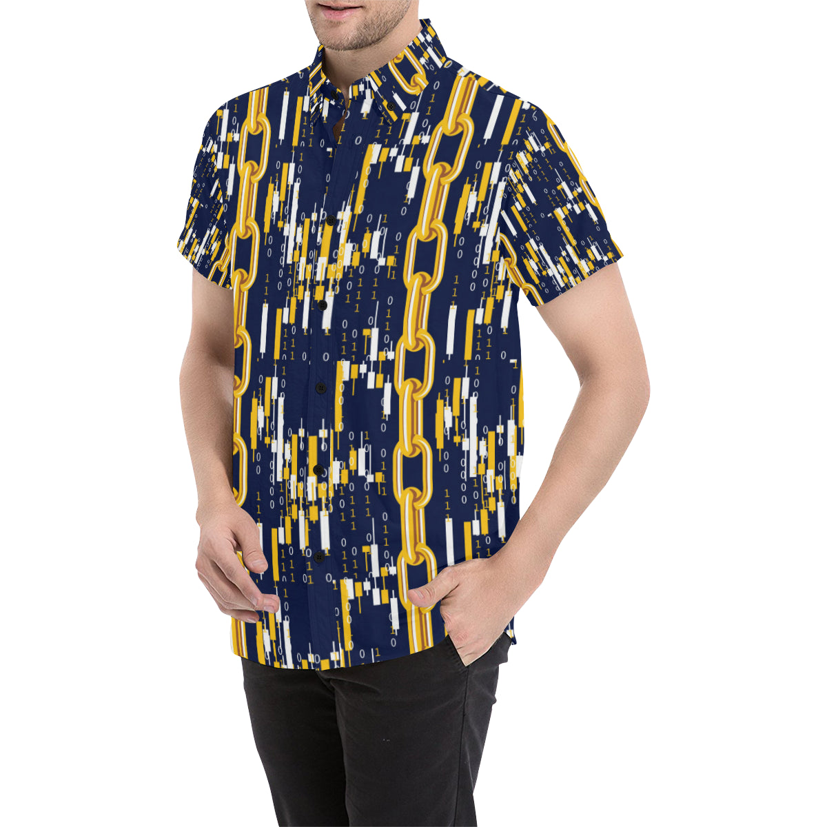 Cryptocurrency Chain Pattern Print Design 03 Men's Short Sleeve Button Up Shirt