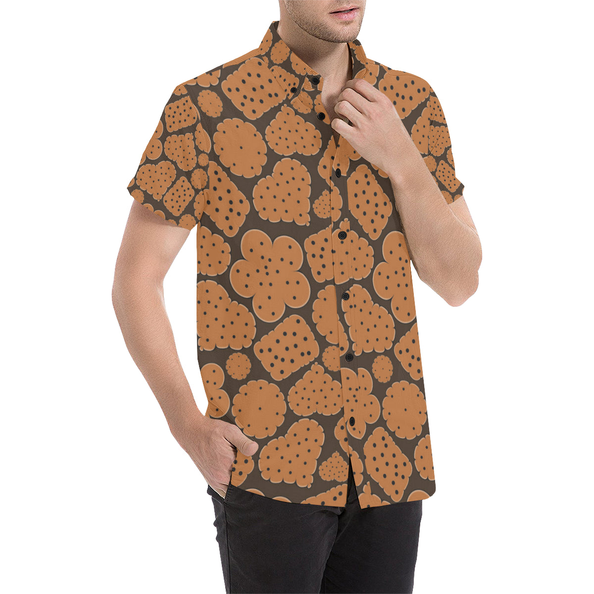 Cracker Pattern Print Design 01 Men's Short Sleeve Button Up Shirt