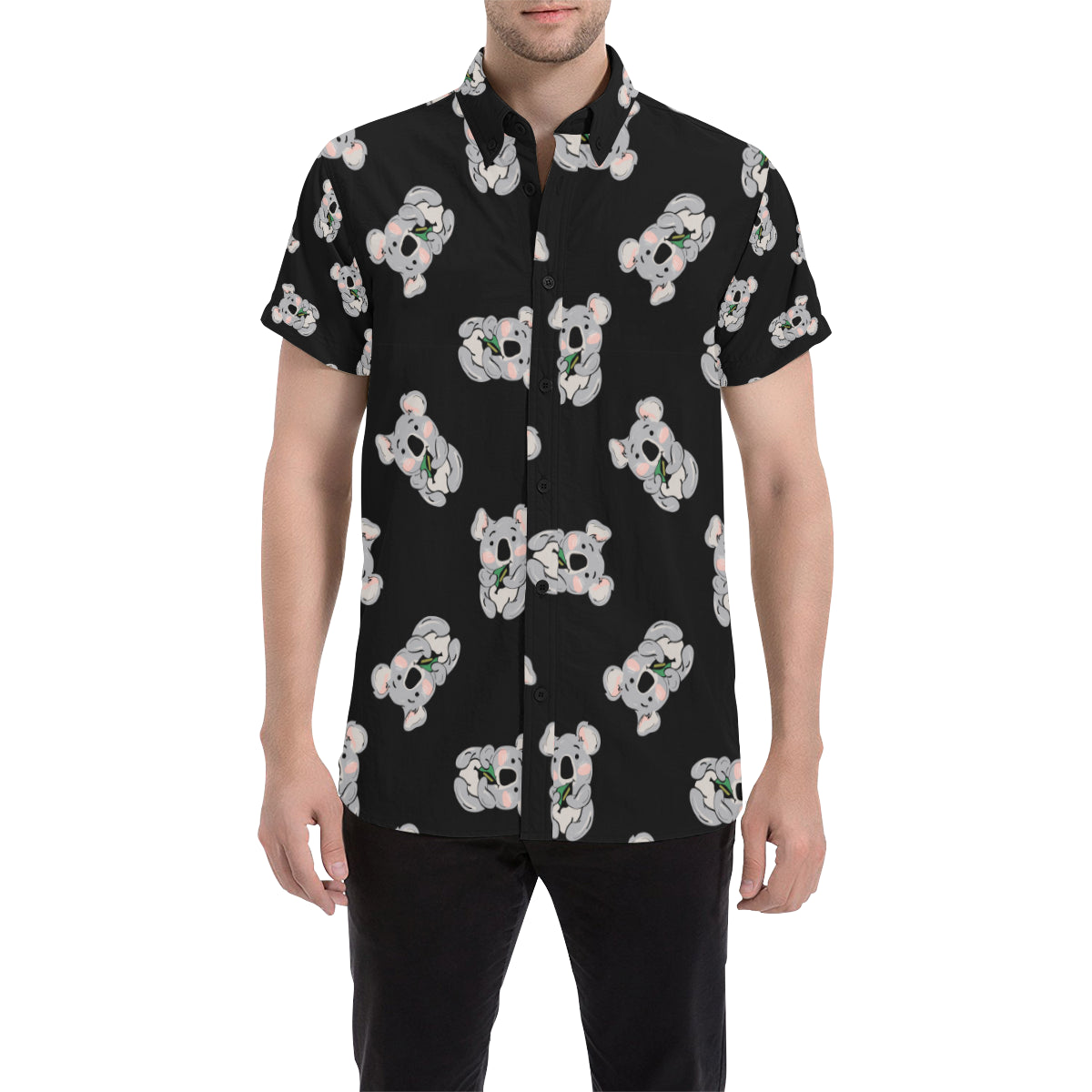 Koala Pattern Print Design 05 Men's Short Sleeve Button Up Shirt