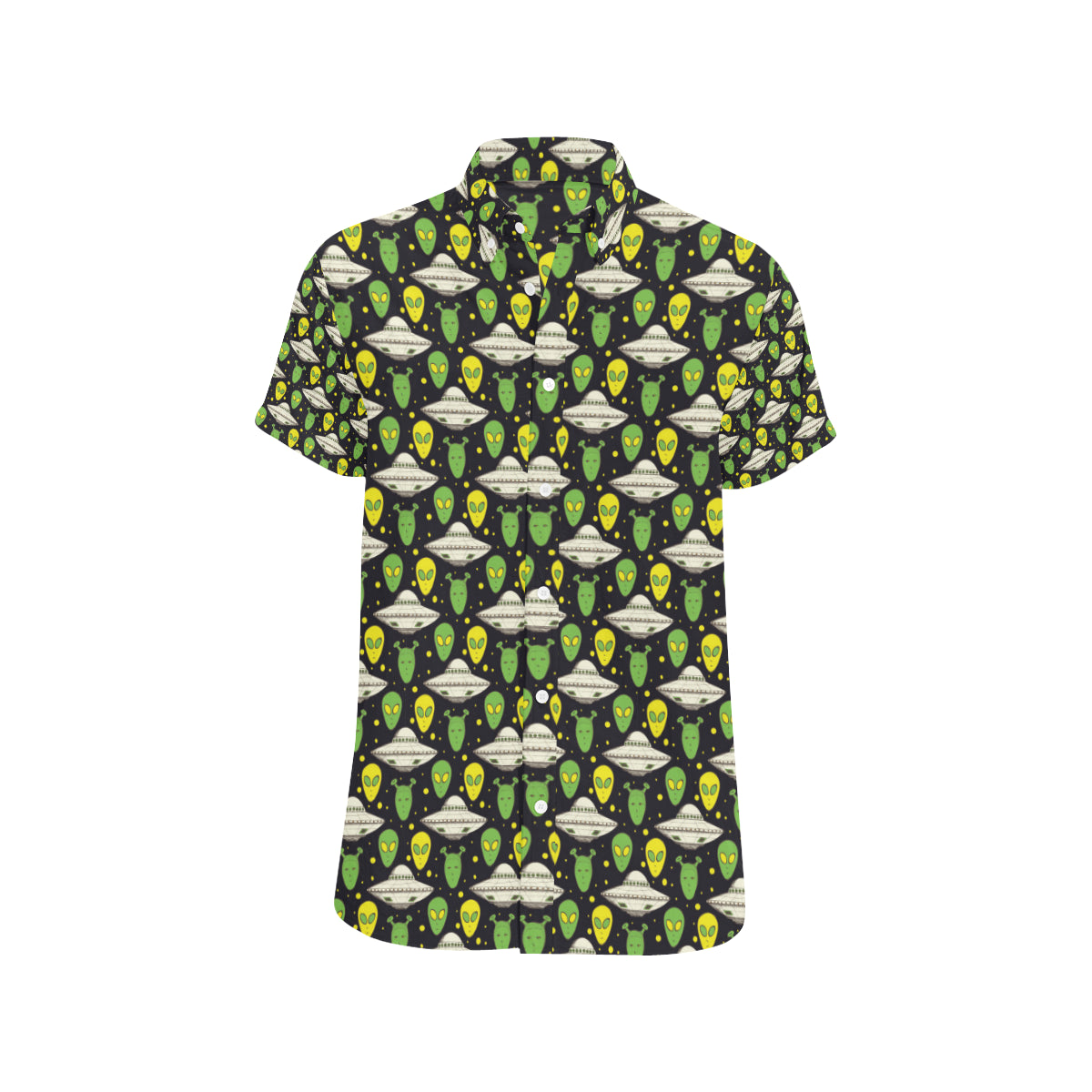 Alien UFO Pattern Men's Short Sleeve Button Up Shirt
