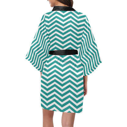 Chevron Teal Pattern Print Design 02 Women's Short Kimono