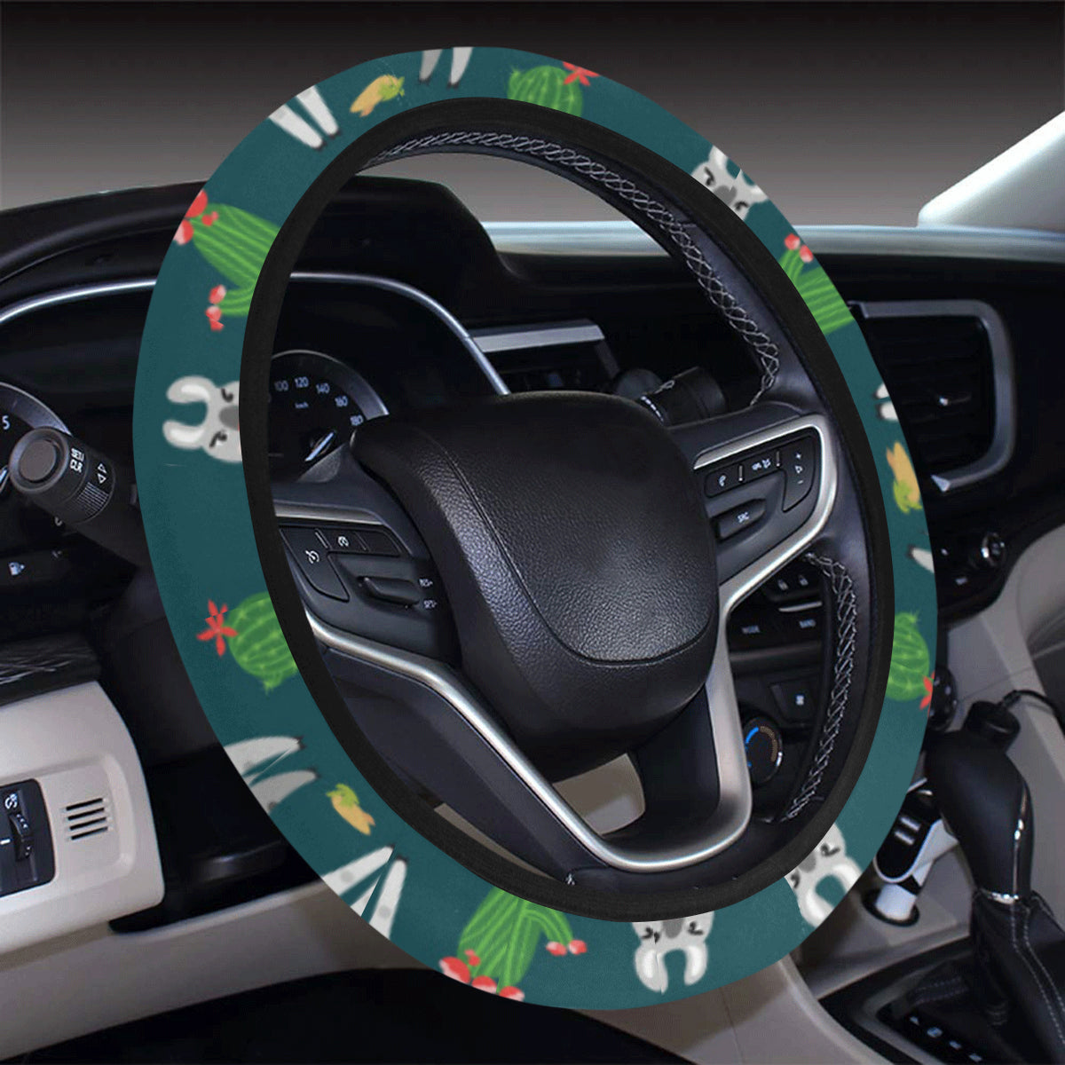 Llama Cactus Pattern Print Design 013 Steering Wheel Cover with Elastic Edge