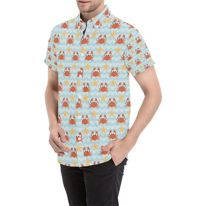 Crab Pattern Print Design 03 Men's Short Sleeve Button Up Shirt