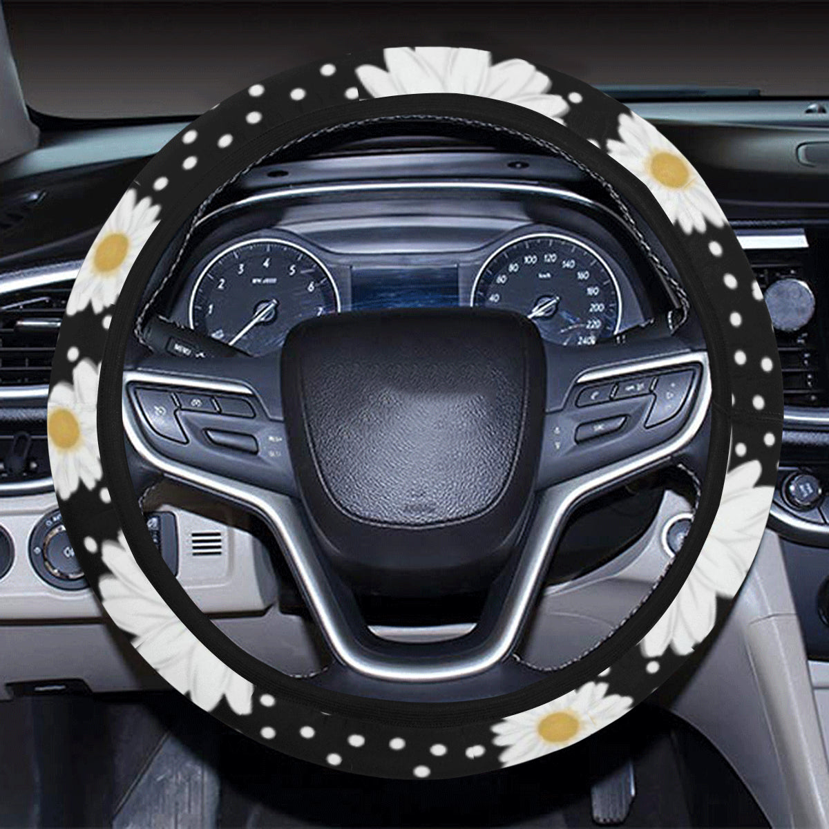 Daisy Pattern Print Design DS02 Steering Wheel Cover with Elastic Edge
