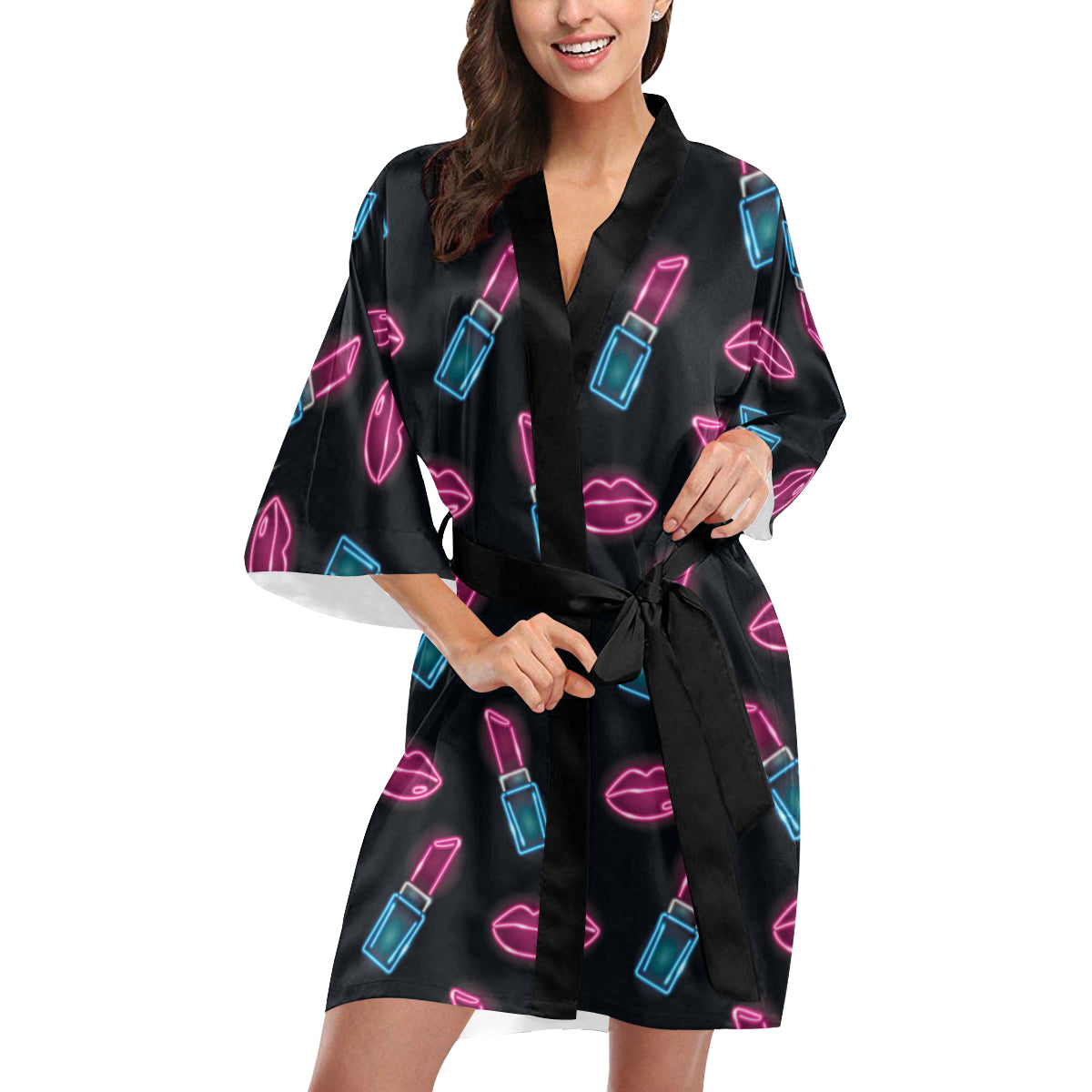 Lipstick Color Neon Pattern Print Design 03 Women's Short Kimono