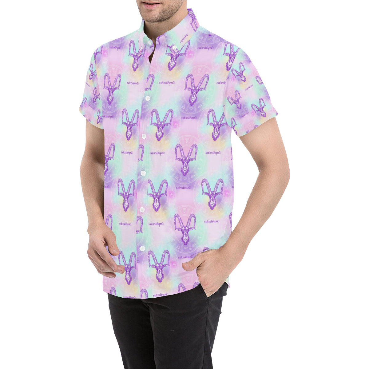 Capricorn Zodiac Pattern Print Design 02 Men's Short Sleeve Button Up Shirt