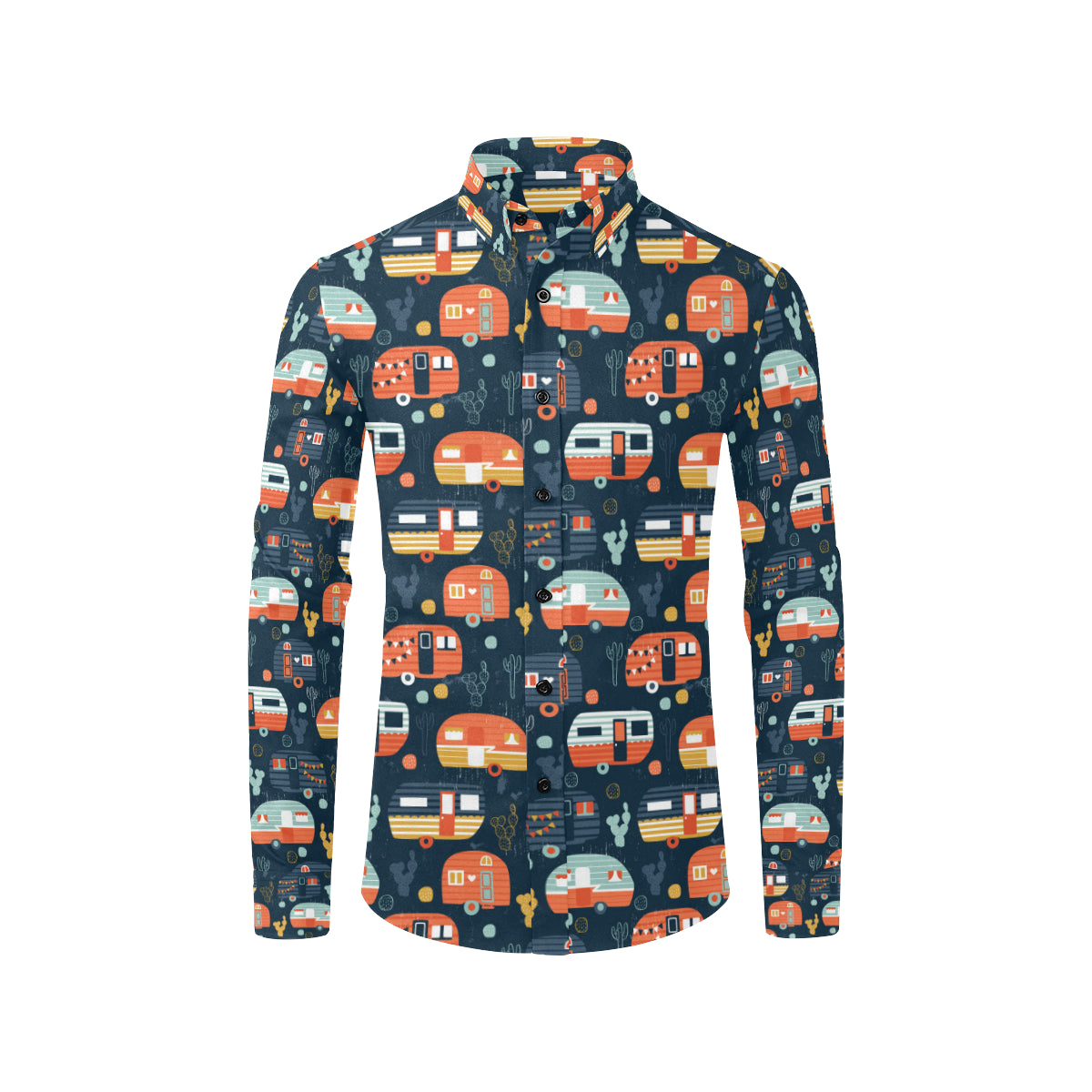 Camper Caravan Print Pattern Men's Long Sleeve Shirt