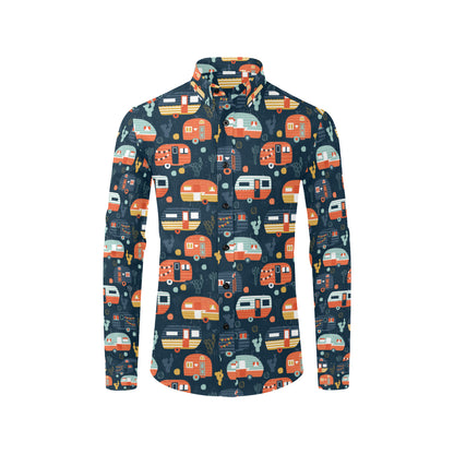 Camper Caravan Print Pattern Men's Long Sleeve Shirt