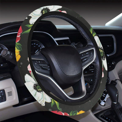 Anemone Pattern Print Design AM07 Steering Wheel Cover with Elastic Edge
