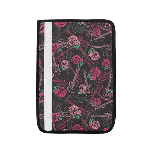 Bass Guitar Pink Rose Pattern Print Design 01 Car Seat Belt Cover