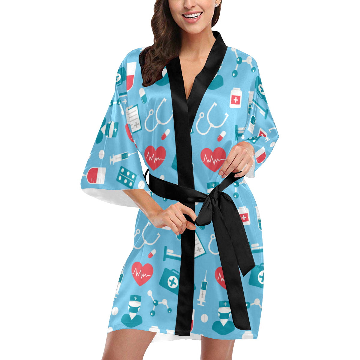 Nurse Pattern Print Design A03 Women's Short Kimono