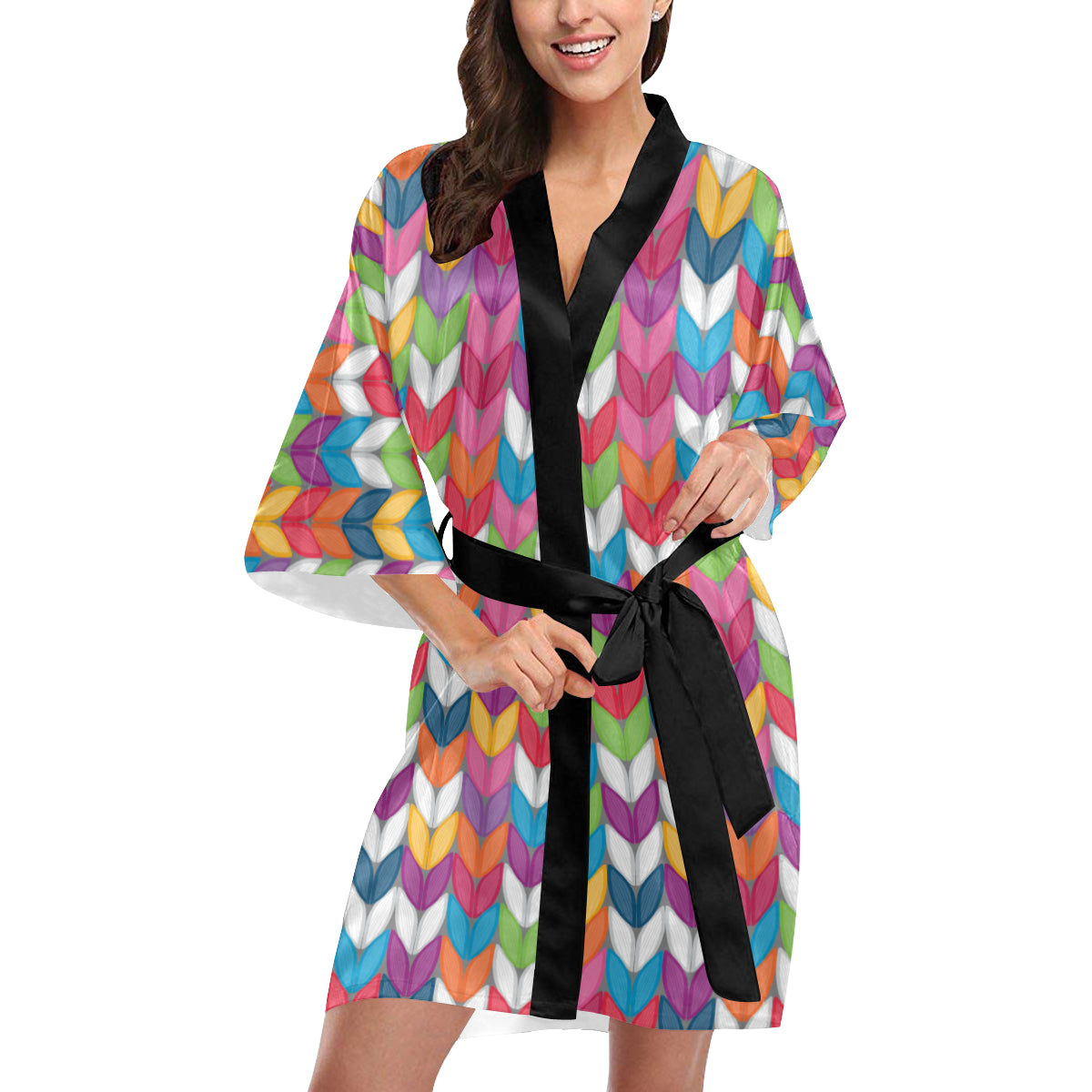 Knit Pattern Print Design 01 Women's Short Kimono