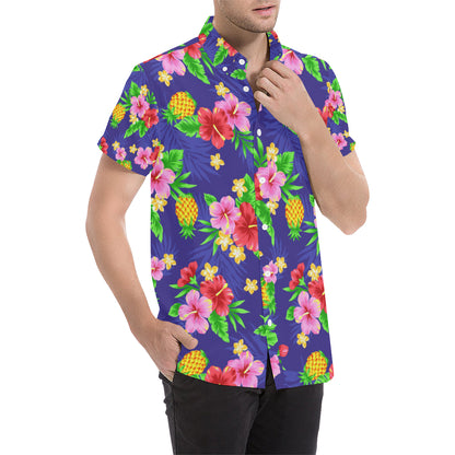 Hawaiian Themed Pattern Print Design H05 Men's Short Sleeve Button Up Shirt